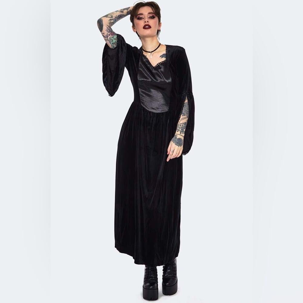 Jawbreaker Where Are My Runes Velvet Bell Sleeve Corset Back Dress Black Size L - Picture 5 of 16